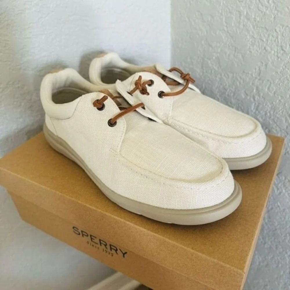 SPERRY TOP-SIDER Men's Captains Moc Toe Hemp Boat‎ Shoe, Size 11.5, Ivory, NWT